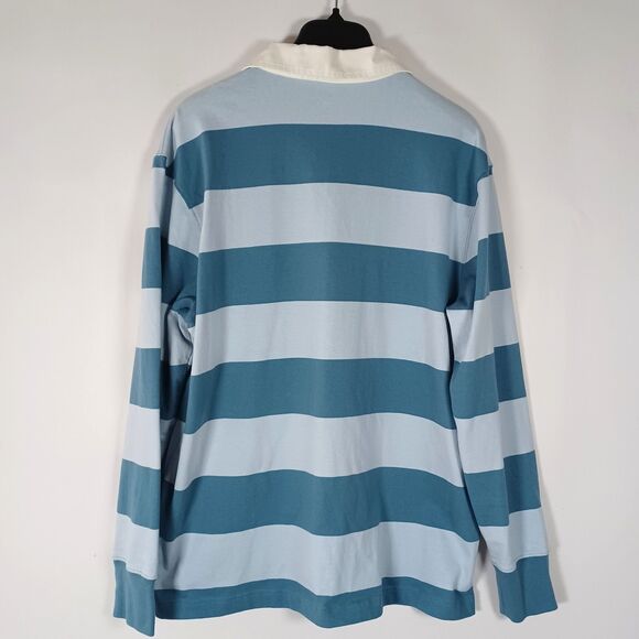J. Crew Rugby Polo Shirt Mens Large Blue Stripe Cotton Preppy Blokecore Soccer - Picture 4 of 6